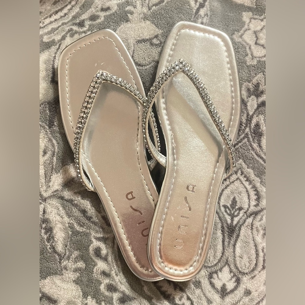 UNISA | Metallic Silver Rhinestone Sandals - Picture 3 of 9